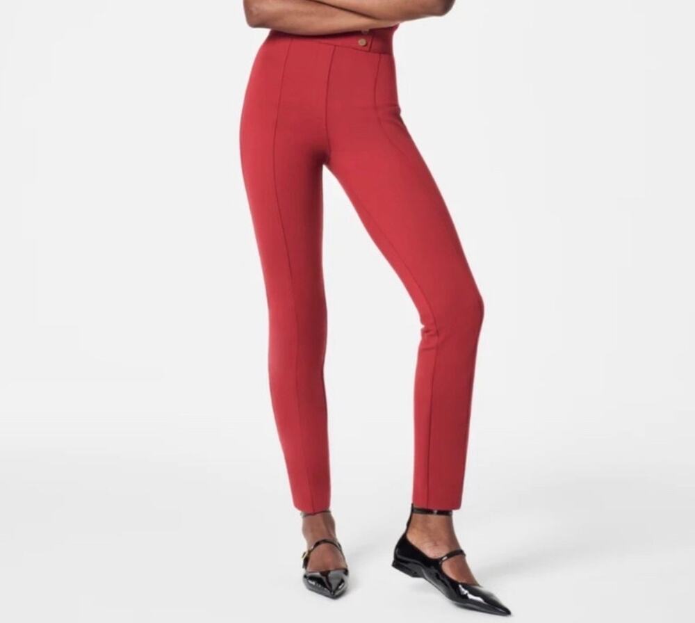 SPANX The Perfect Pant 20777R Button Tapered Ankle Ponte Pants 2X Tall Deep Red